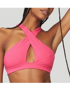 NWT Alo Yoga Ribbed Destination Bra Pink Fuchsia M